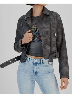 GUESS Gray Patty Faux-Leather Asymmetrical Biker Jacket
